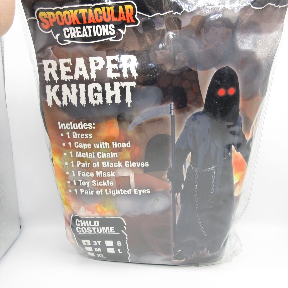 Spooktacular Creations Reaper Knight Child Costume 3T Lighted Eyes Sickle New